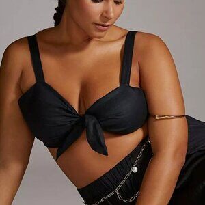 Anthropologie Maeve Black 100% Linen Tie Front Summer Boho Crop Bra Top Size 2X